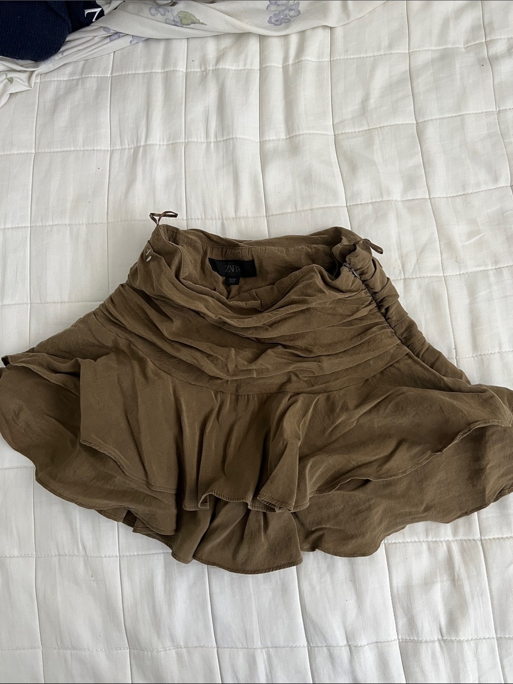 Zara Olive Brown Layered Ruffle Skater Skirt